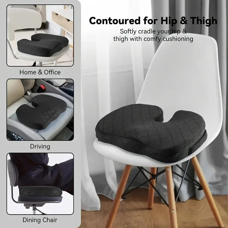 HEALTENCE Memory Foam Chair Cushion – Ergonomic Hip & Back Support