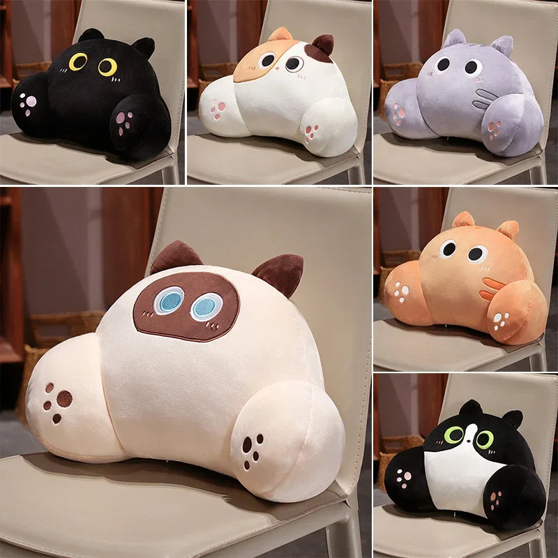 Thickened Cat Back Lumbar Support Cushion – Cute Calico Cat Sofa & Chair Throw Pillow for Home Decor