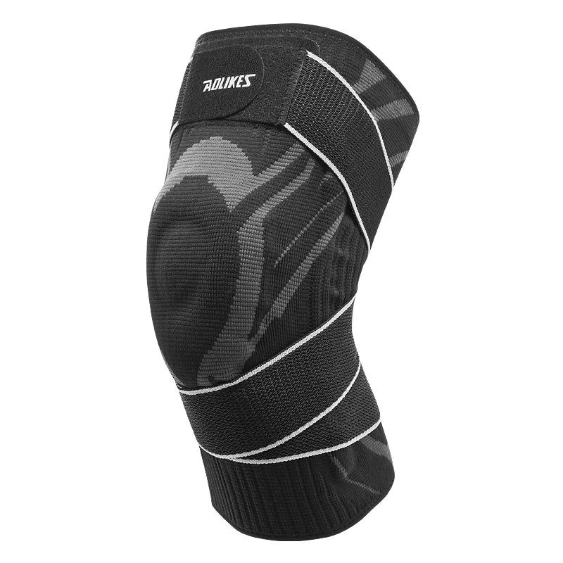 AOLIKES Compression Crossfit Knee Sleeve – Elastic Sport Brace with Long Straps & Silicone Gel for Basketball & Cycling