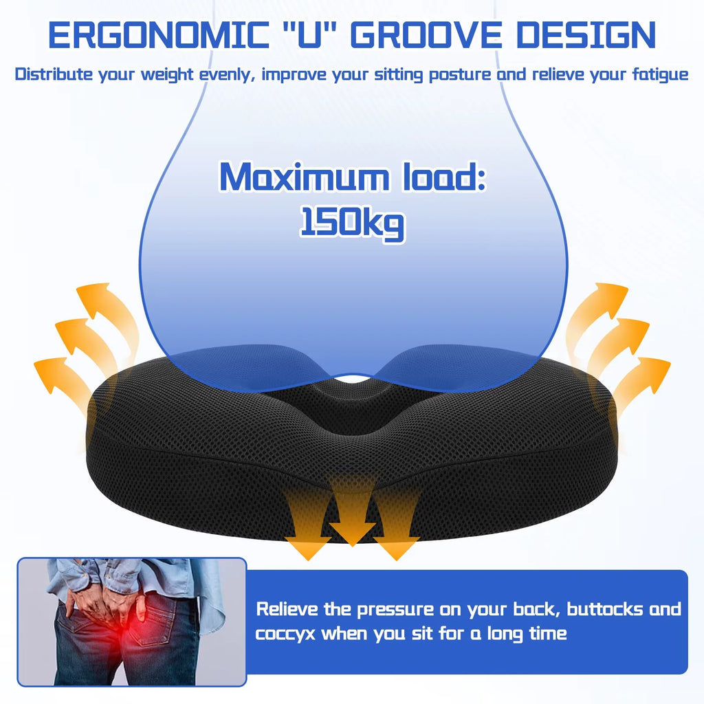 Donut Seat Cushion – Hemorrhoid, Sciatica & Tailbone Pain Relief for Office & Car