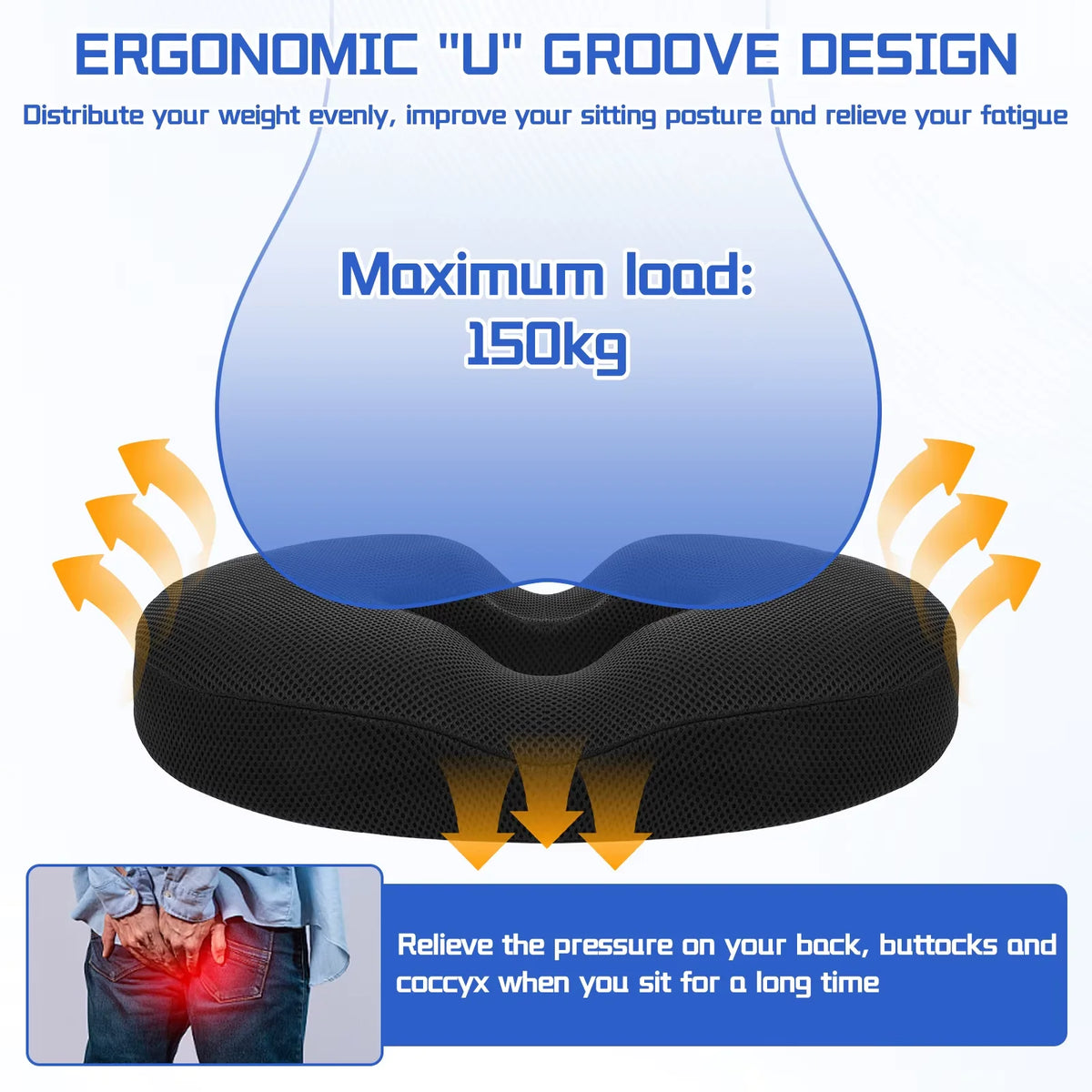 Donut Seat Cushion – Hemorrhoid, Sciatica & Tailbone Pain Relief for Office & Car