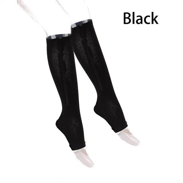 Zipper Compression Socks – Open-Toe Knee-High Anti-Fatigue Leg Support