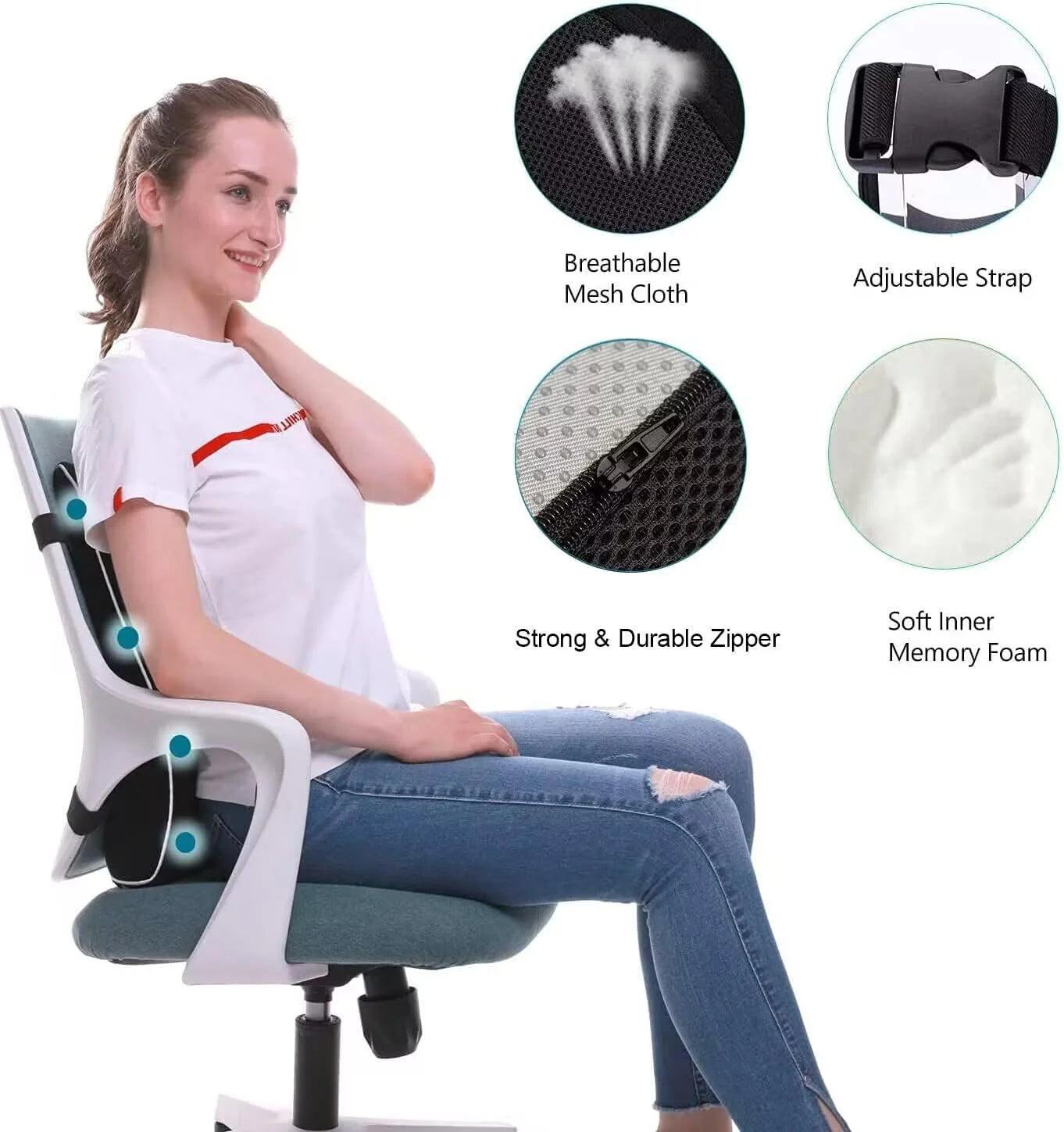 HEALTENCE Memory Foam Lumbar Back Cushion – Ergonomic Car & Office Support