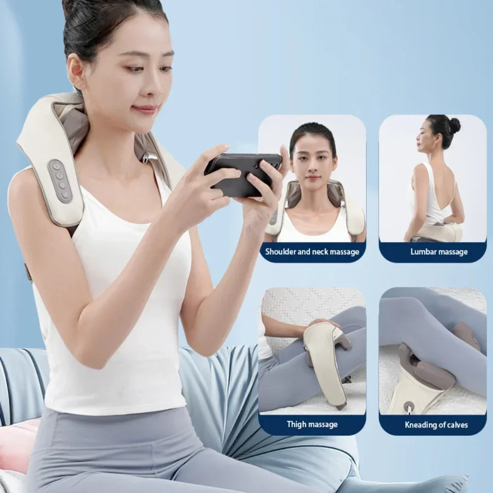 Heated Trapezius Neck & Shoulder Massager Shawl – Cordless 6-Head Shiatsu Kneading Wrap