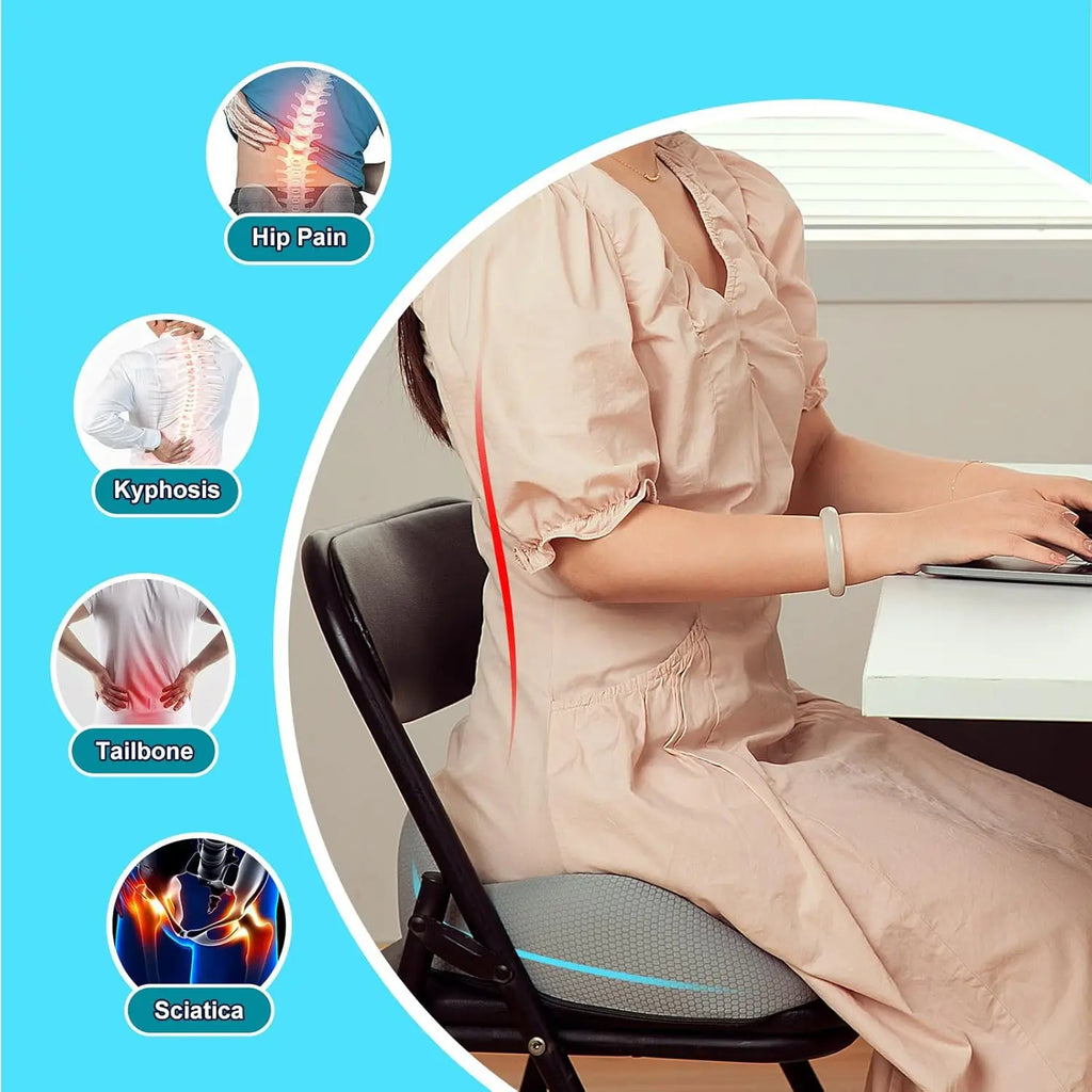 Large Memory Foam Seat Cushion – Sciatica & Tailbone Pain Relief, Non-Slip
