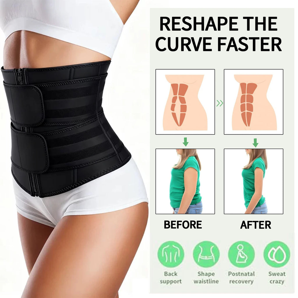 Adjustable Neoprene Waist Trainer for Women – Double Belt Corset with Zipper for Tummy Control & Back Support