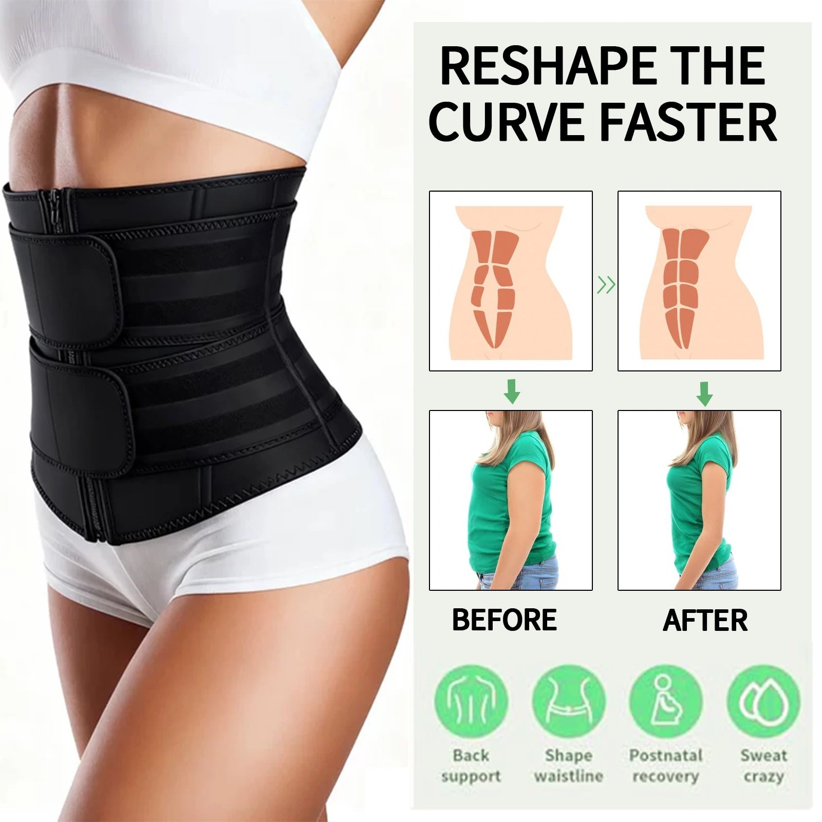 Adjustable Waist Trainer for Women, Double Belts Neoprene Corset with Zipper, Workout Cincher for Tummy Control & Back Support