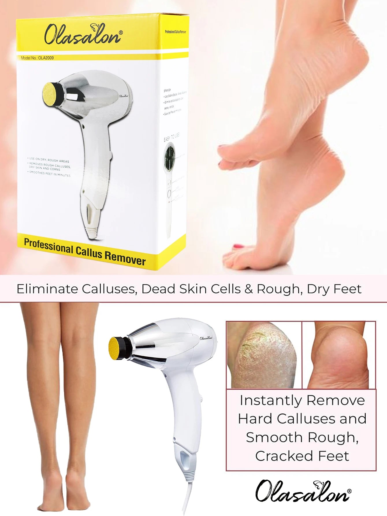 OLASALON Electric Foot Callus Remover Waterproof Foot Care Pedicure Tool Set for Callus Removal,  110V US plug