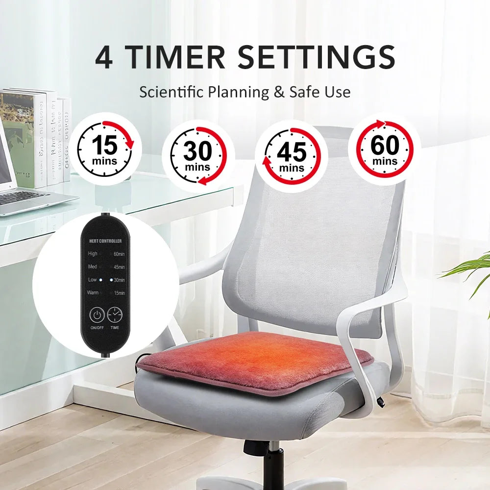 USB Electric Heated Seat Mat – Portable Breathable 4-Level Adjustable Seat Heater with Controller 37x35cm