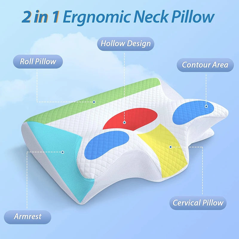2-in-1 Memory Foam Cervical Pillow – Ergonomic Contour Orthopedic Neck Pain Support Pillow