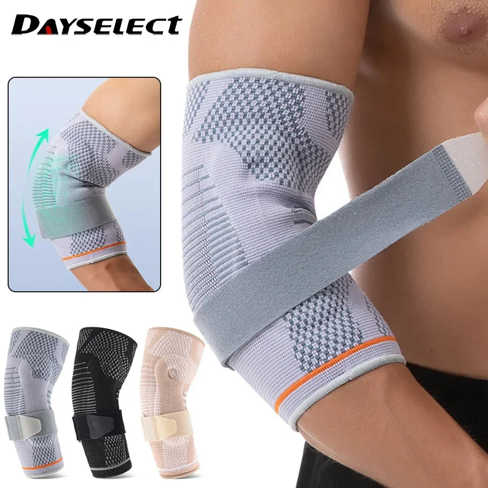 Silicone Compression Elbow Pads – 3D Knit Adjustable Elbow Support for Tennis, Basketball & Sports Injuries