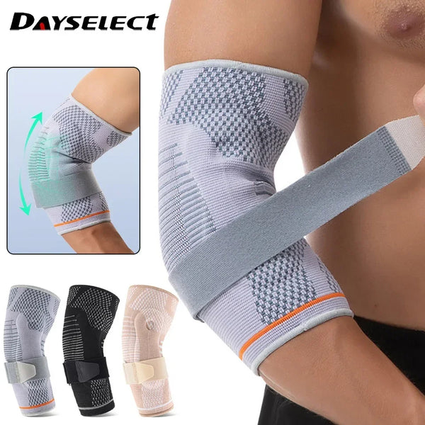 Silicone Compression Elbow Pads – 3D Knit Adjustable Elbow Support for Tennis, Basketball & Sports Injuries
