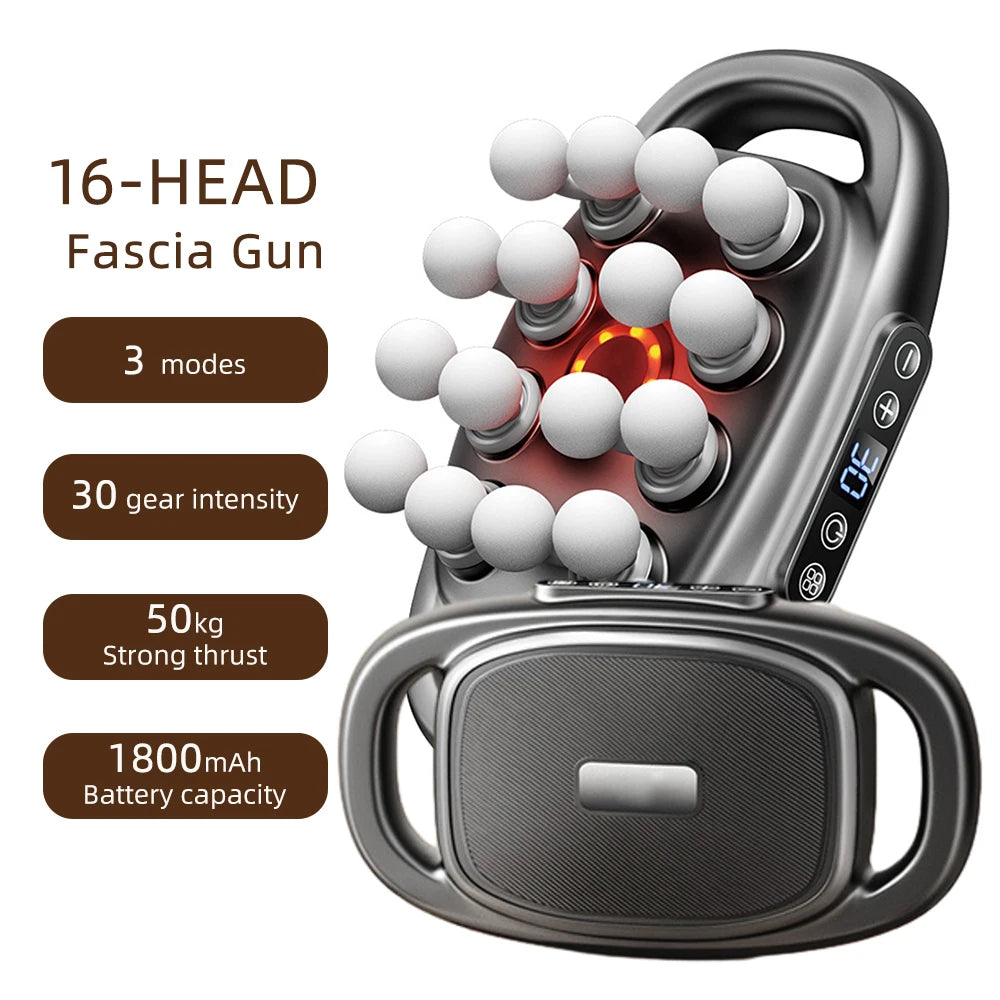 16-Head Fascia Gun – High-Frequency Vibration Body Massage Gun for Waist, Back, Neck & Shoulder Muscle Relief
