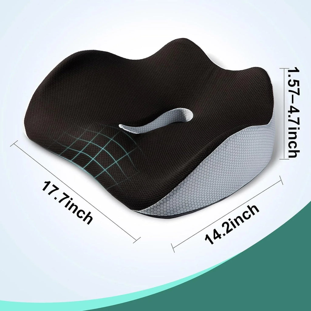 Large Memory Foam Seat Cushion – Sciatica & Tailbone Pain Relief, Non-Slip