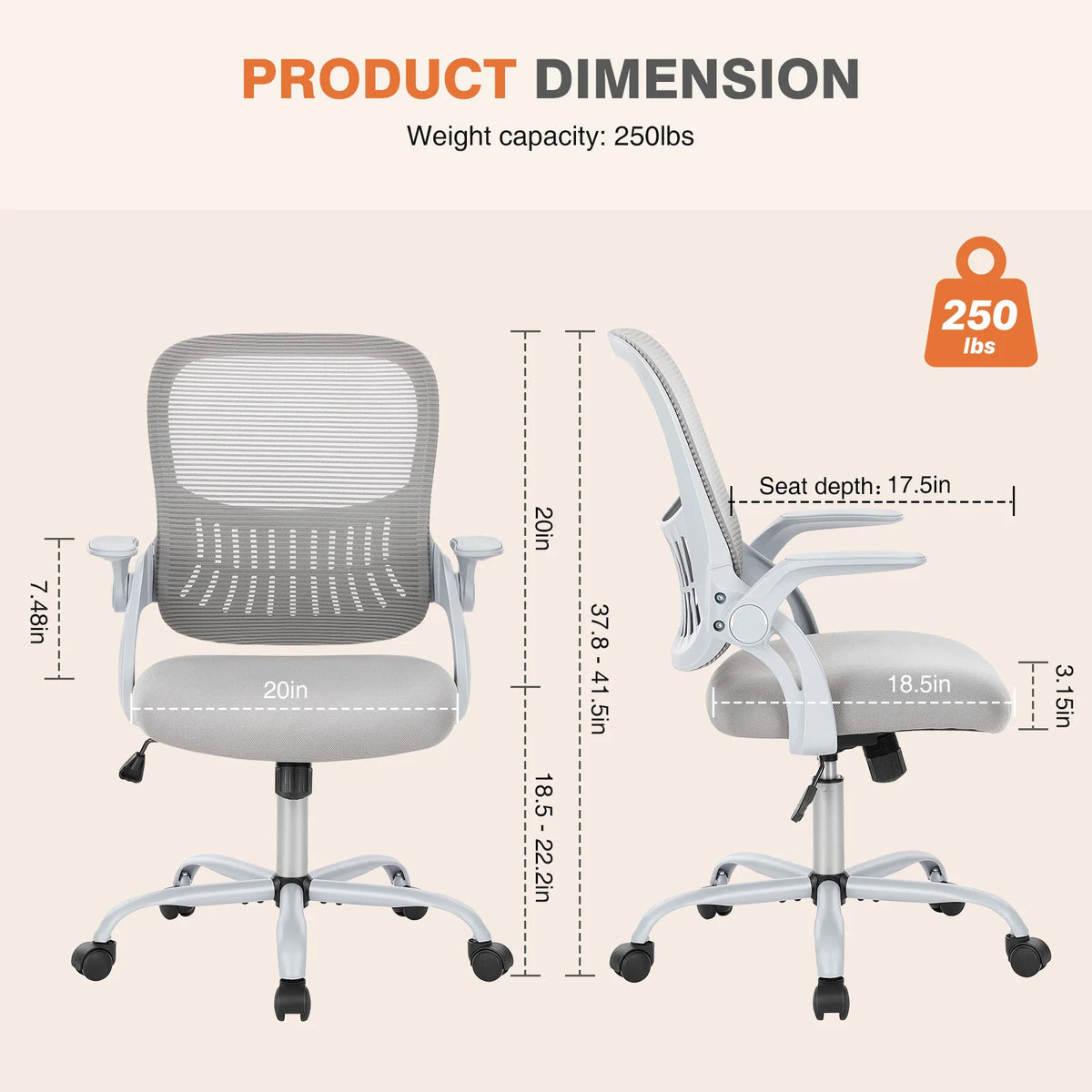 JHK Ergonomic Mesh Office Chair – Adjustable Height Rolling Swivel Gaming Chair with Wheels for Home & Work