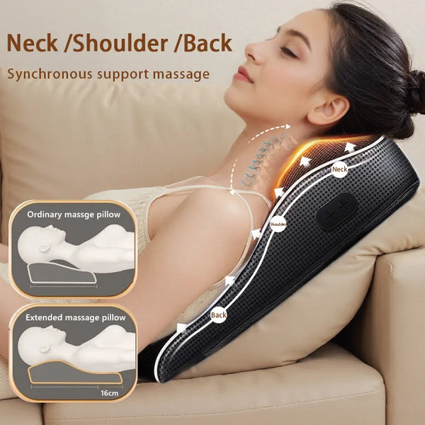 Electric Shiatsu Neck & Back Massager Pillow – Heated Cervical Traction Cushion with Airbag Lifting