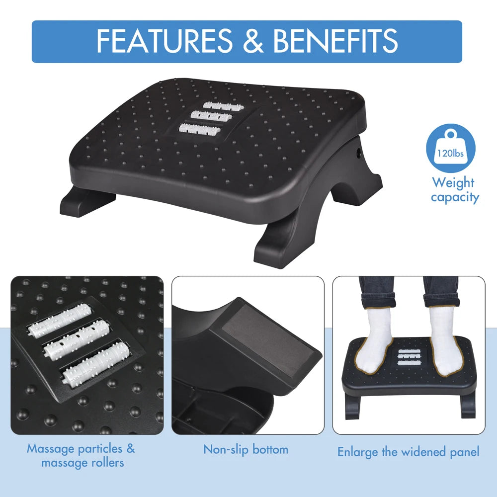 Ergonomic Under Desk Footrest with Massage Rollers – Active Foot Pain Relief