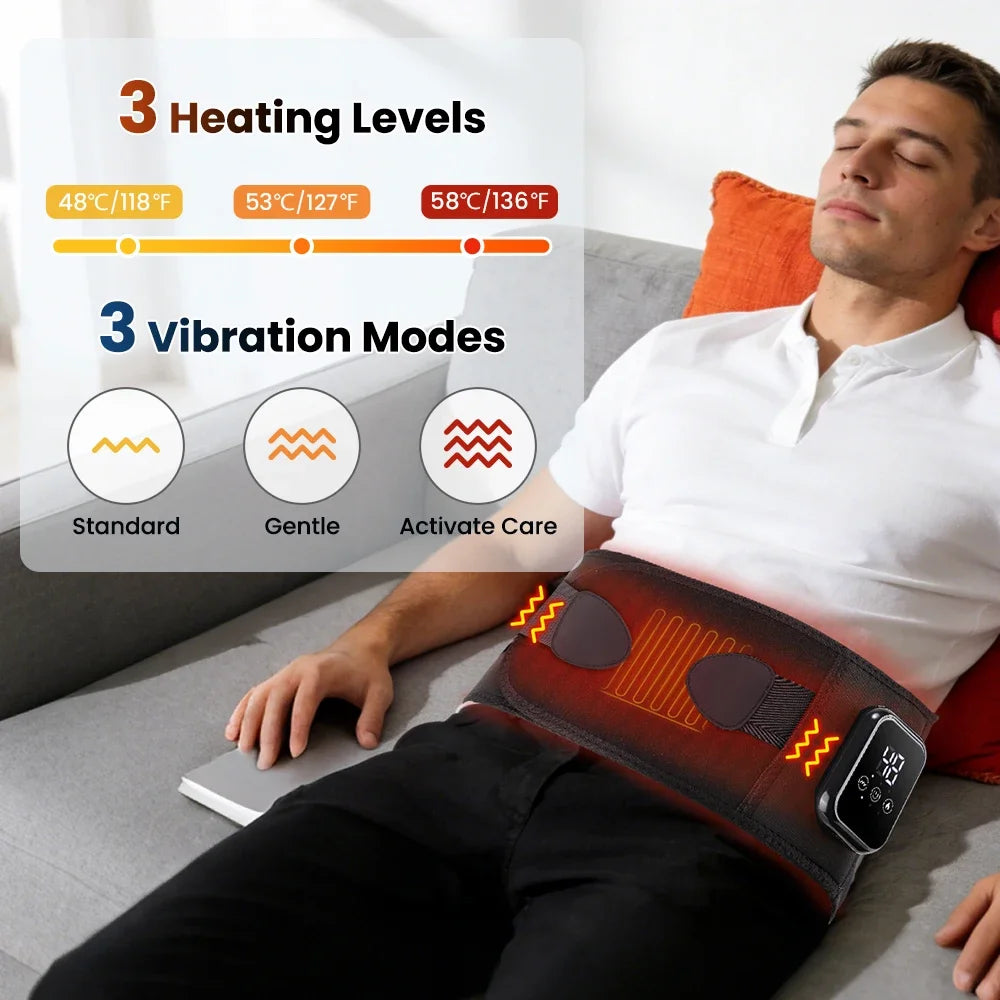 Electric Heating Vibration Waist Massage Belt 3 Gears Hot Compress Lumbar Brace Spine Decompression Massager Back Support Belt