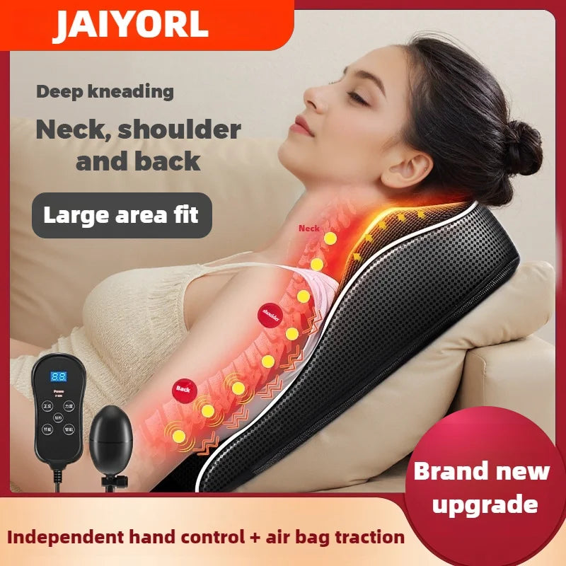 Electric Shiatsu Neck & Back Massager Pillow – Heated Cervical Traction Cushion with Airbag Lifting