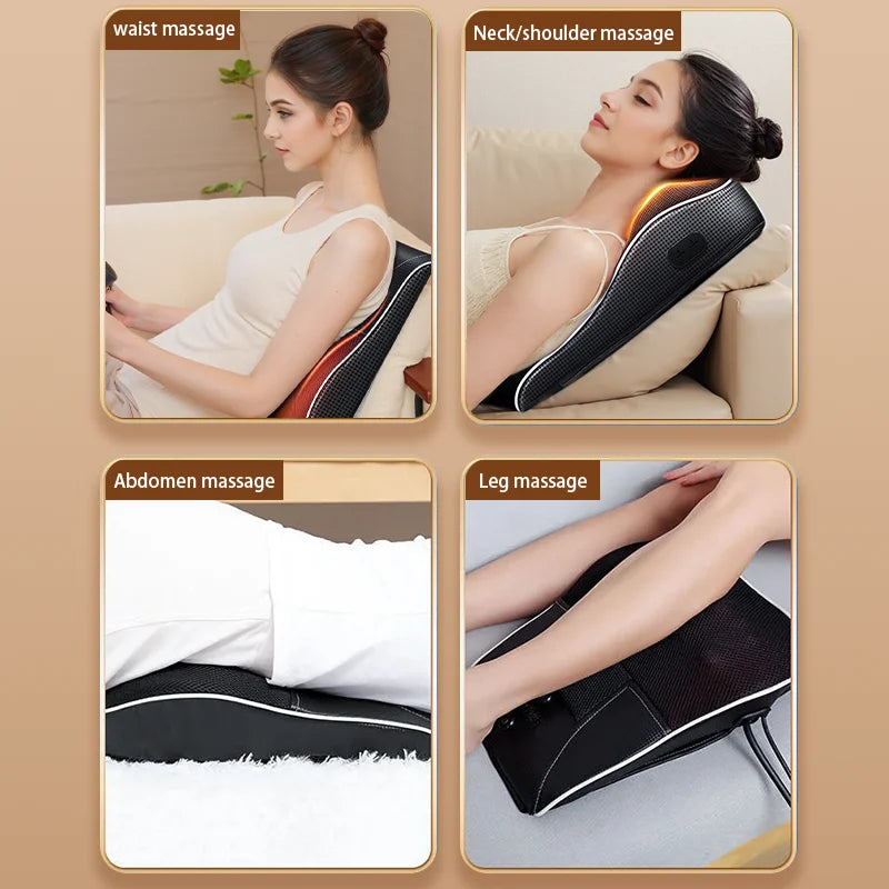 Electric Shiatsu Neck & Back Massager Pillow – Heated Cervical Traction Cushion with Airbag Lifting