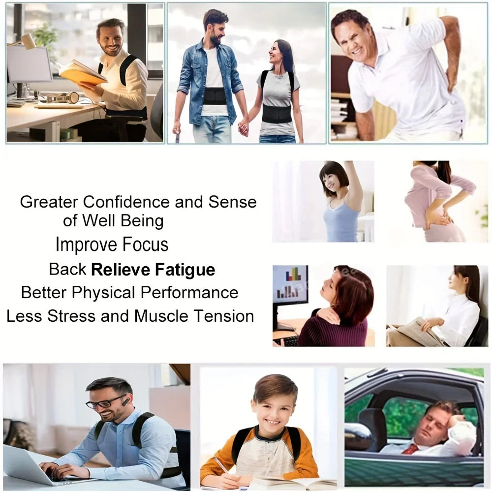 Posture Corrector for Men & Women – Adjustable Upper Back Brace with Muscle Memory Support Straightener