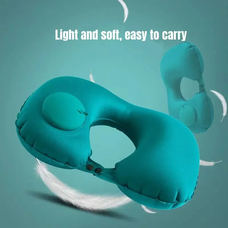 U-Shaped Inflatable Travel Neck Pillow – Press-to-Inflate