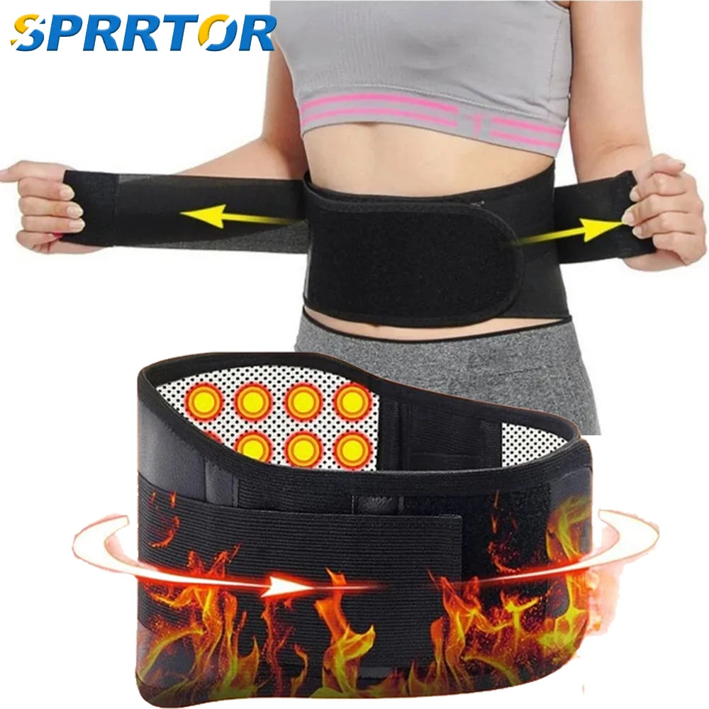 Tourmaline Self-Heating Magnetic Therapy Waist Belt – Double Banded Adjustable Lumbar Back Support Brace