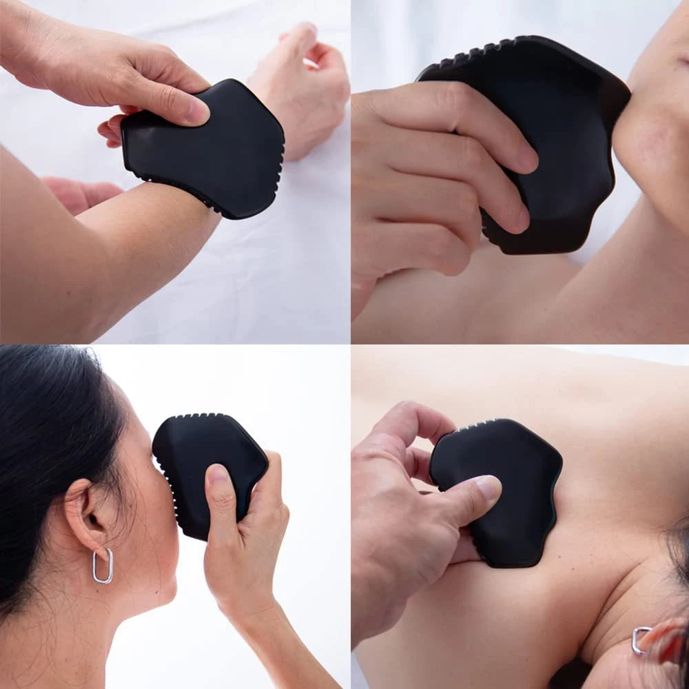 Gua Sha Bian Stone Scraping Massage Tool – Ridged Black Stone for Facial & Body Massage