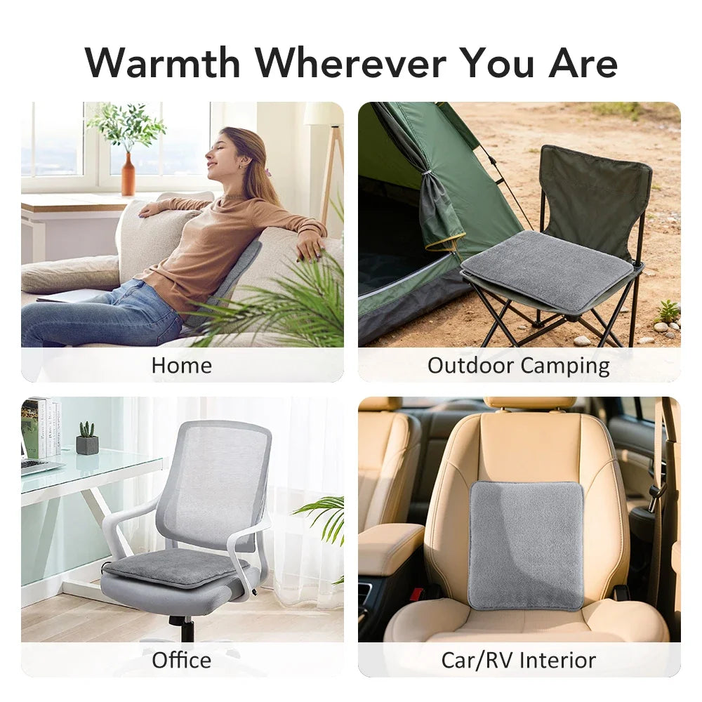 USB Electric Heated Seat Mat – Portable Breathable 4-Level Adjustable Seat Heater with Controller 37x35cm