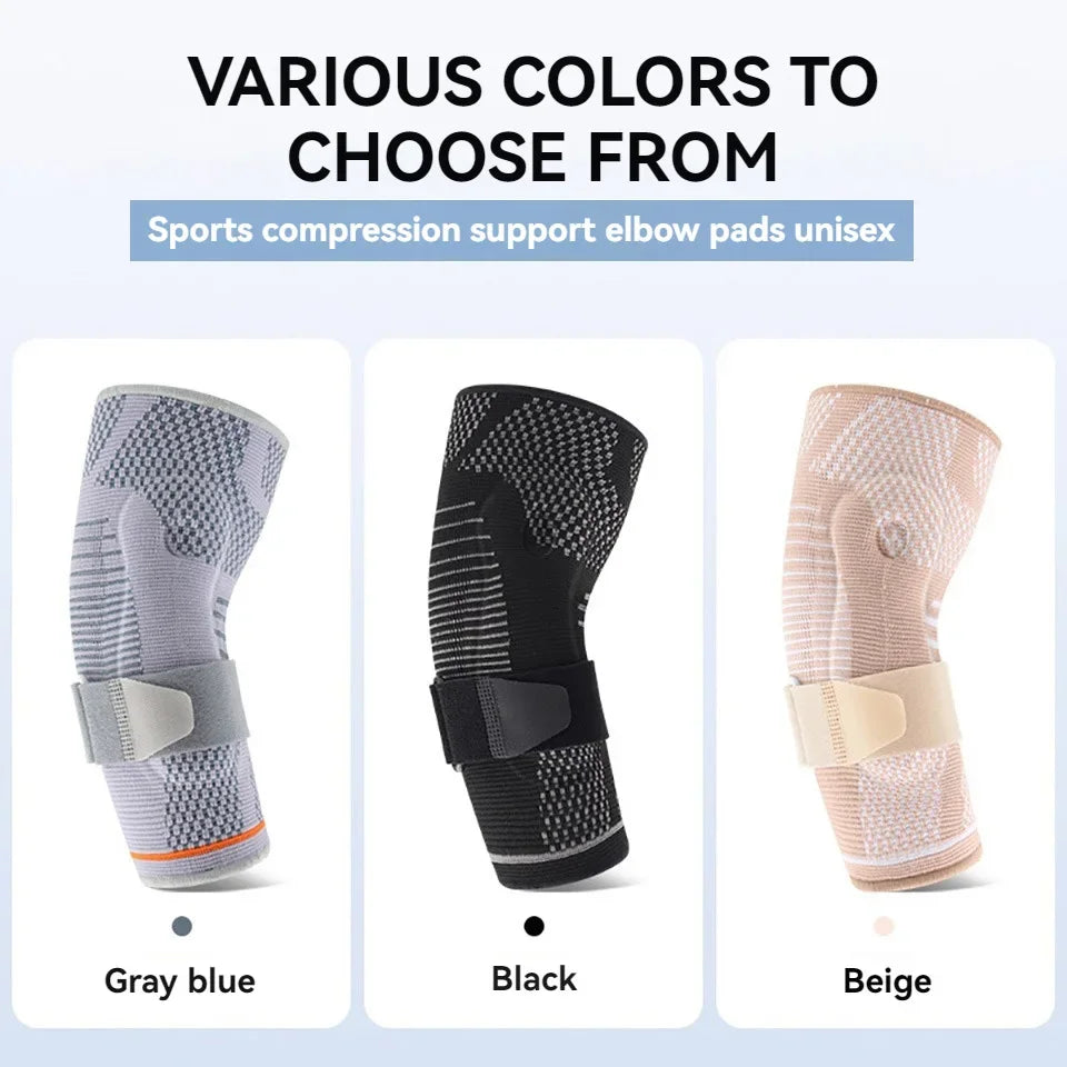 Silicone Compression Elbow Pads – 3D Knit Adjustable Elbow Support for Tennis, Basketball & Sports Injuries
