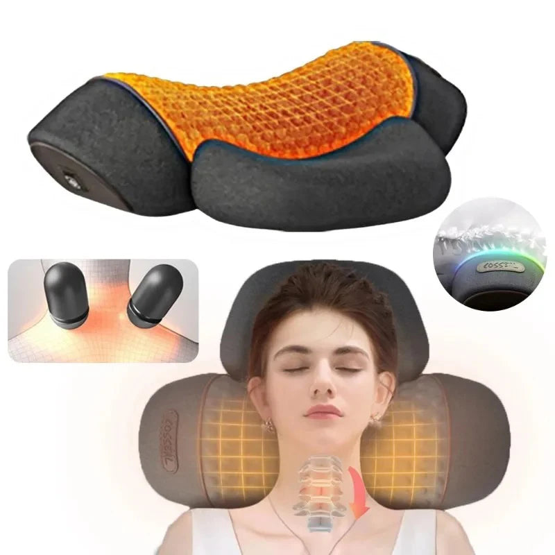 Electric Neck Massager Cervical Pillow – Hot Compress Heating & Vibration for Neck, Shoulder & Back Traction