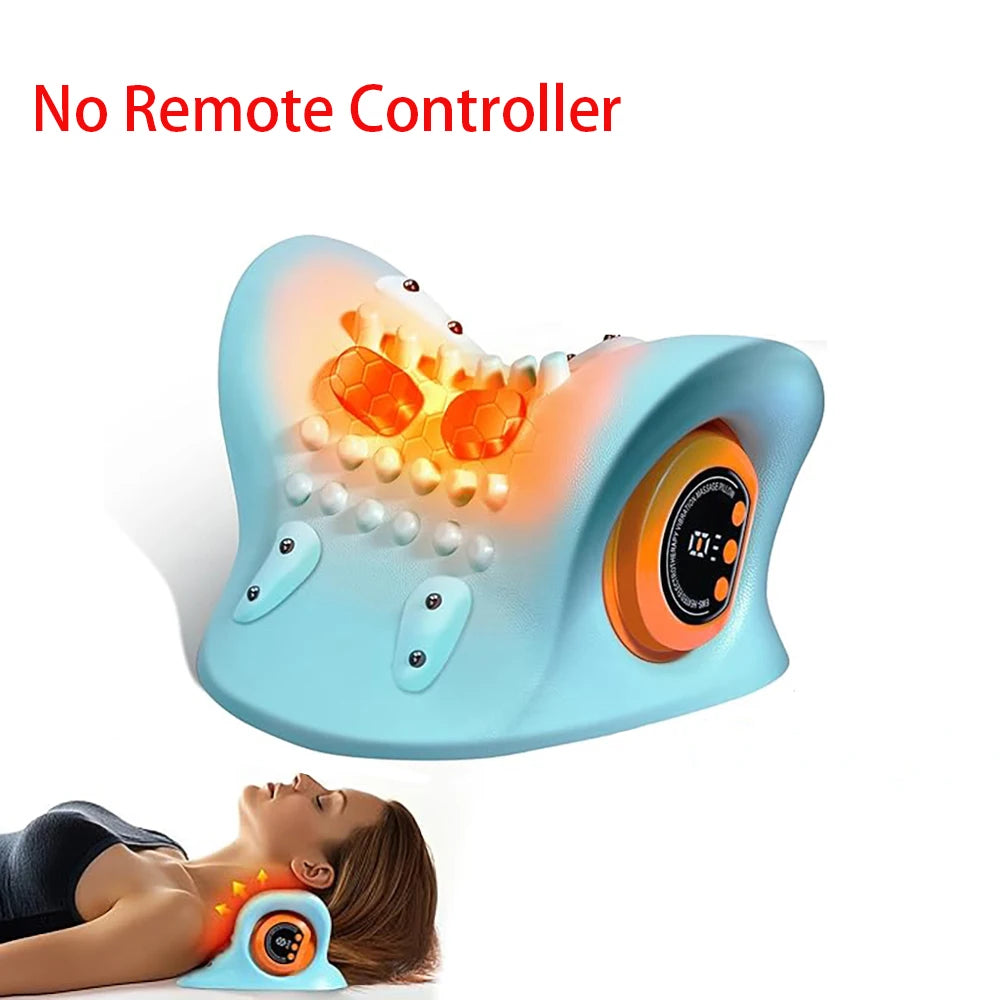 EMS Neck Cervical Massager With Heat, Portable Low-Frequency Pulse Neck Spine Traction Relaxer Massage Pillow With Remote