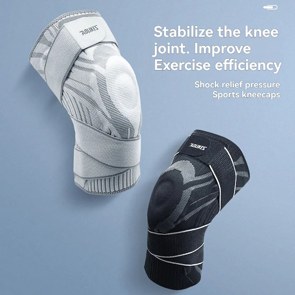 AOLIKES Compression Crossfit Knee Sleeve – Elastic Sport Brace with Long Straps & Silicone Gel for Basketball & Cycling