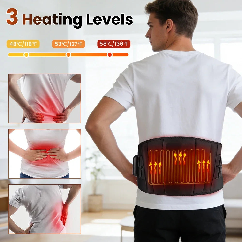 Electric Heating Vibration Waist Massage Belt 3 Gears Hot Compress Lumbar Brace Spine Decompression Massager Back Support Belt