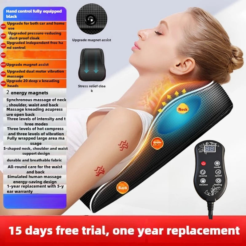 Electric Shiatsu Neck & Back Massager Pillow – Heated Cervical Traction Cushion with Airbag Lifting