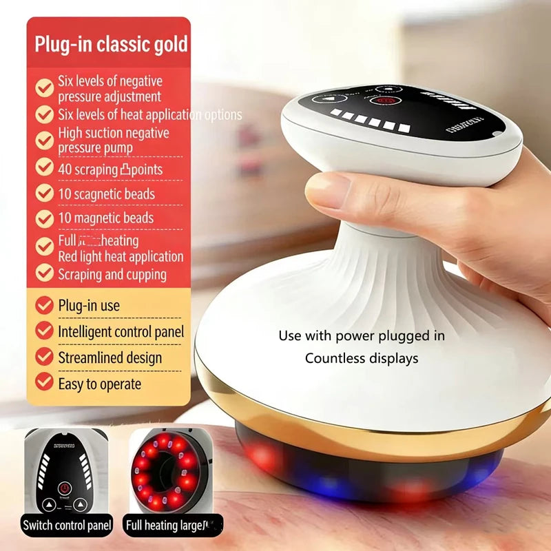 Home Electric Scraping & Cupping Massager – Heated Suction Cups & Anti-Cellulite Massage Device