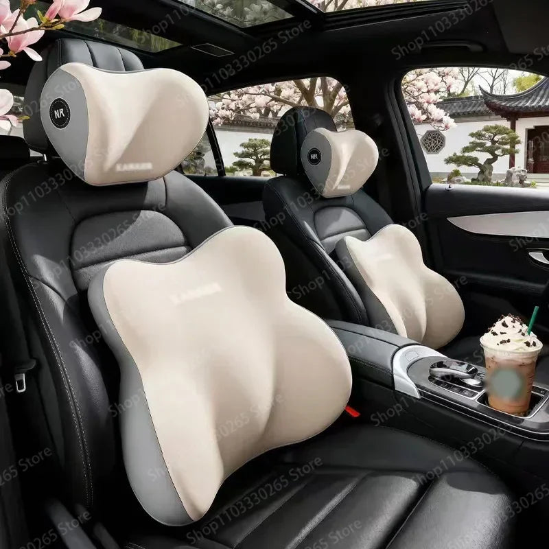 Car Headrest & Lumbar Support Cushion – Memory Foam Backrest & Neck Pillow Car Accessory