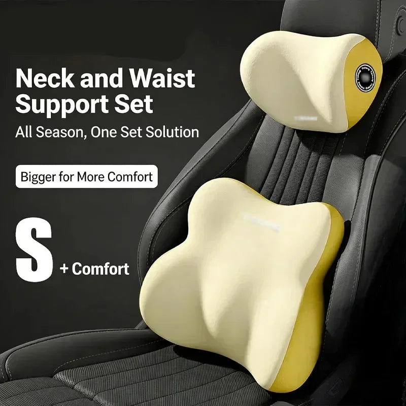 Car Headrest & Lumbar Support Cushion – Memory Foam Backrest & Neck Pillow Car Accessory