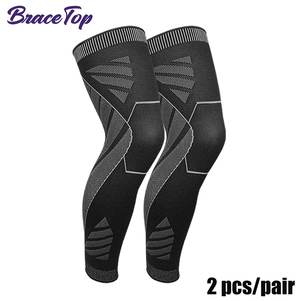 BraceTop Long Leg Compression Sleeves,Full Leg Sleeve Long Knee Brace Knee Support Protect Basketball,Football, Knee Pain Relief