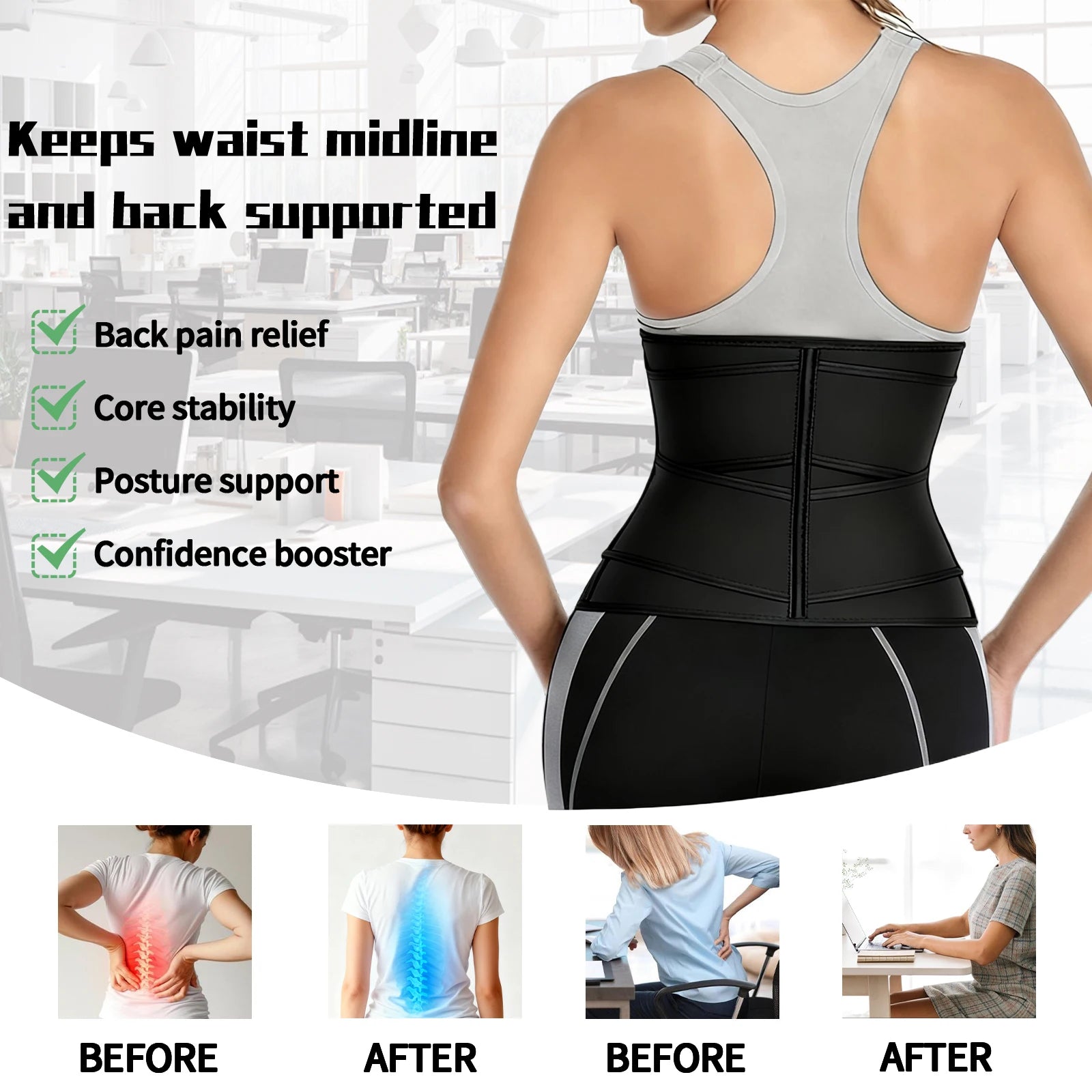 Adjustable Waist Trainer for Women, Double Belts Neoprene Corset with Zipper, Workout Cincher for Tummy Control & Back Support