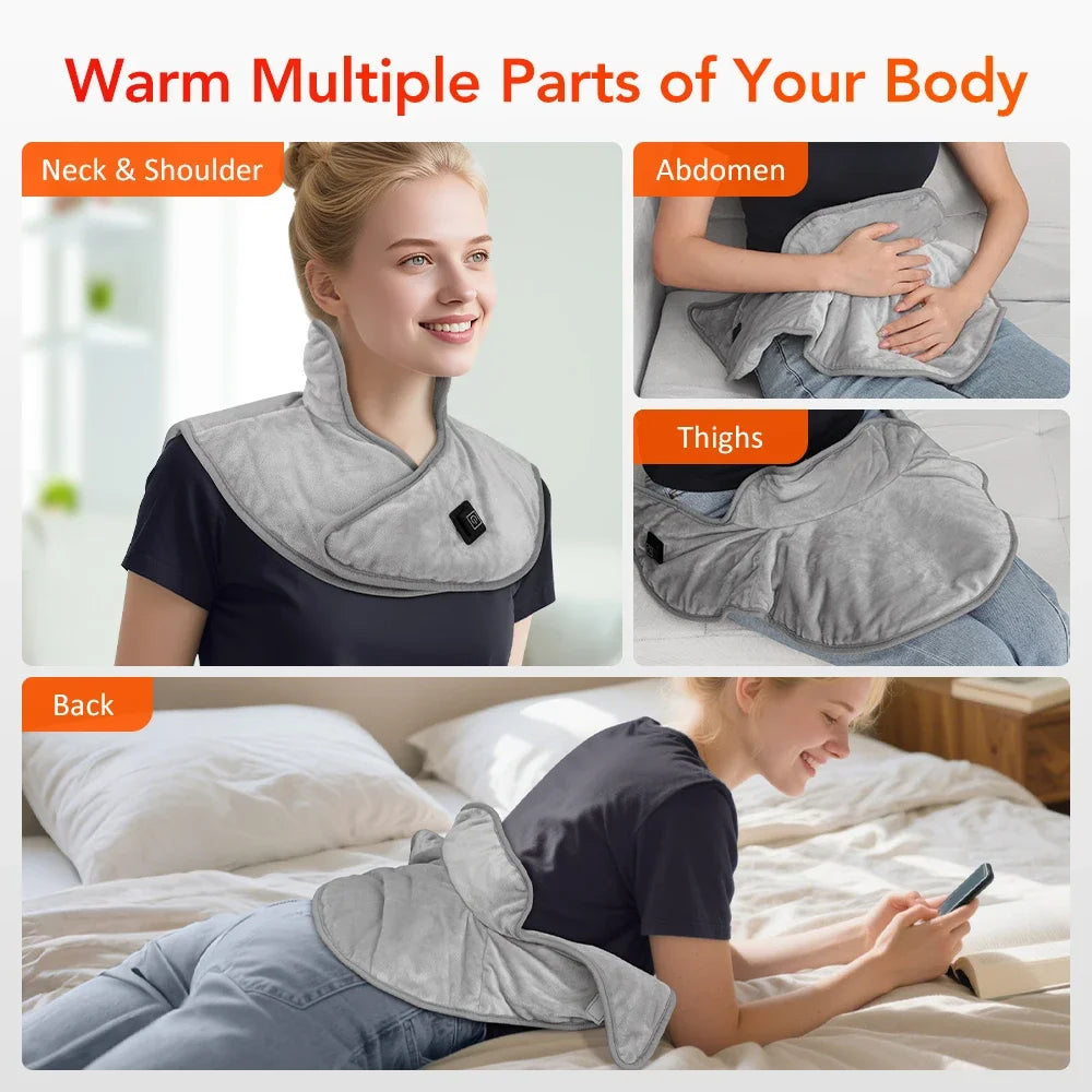 Electric Heating Shoulder & Neck Pad – Cervical Wrap with 3 Heat Settings Soft Hot Compress Back Shawl