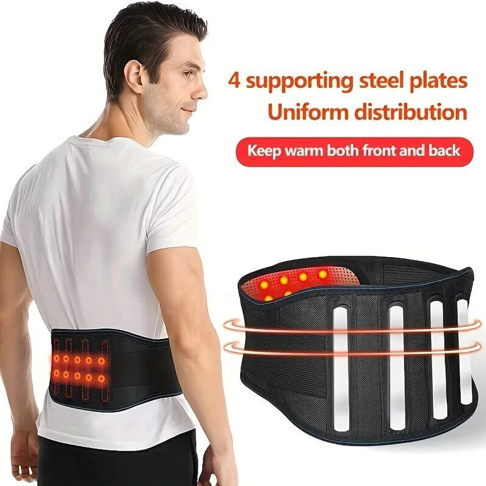Heating Back Brace for Lower Back Pain Relief – Adjustable Magnetic Therapy Lumbar Support Belt - Heated Waist Wrap for Sciatica