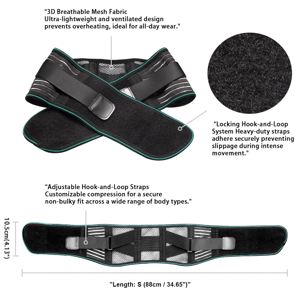 Lower Back Brace for Pain Relief – Adjustable Lumbar Support Belt with 4 Steel Stays for Sciatica