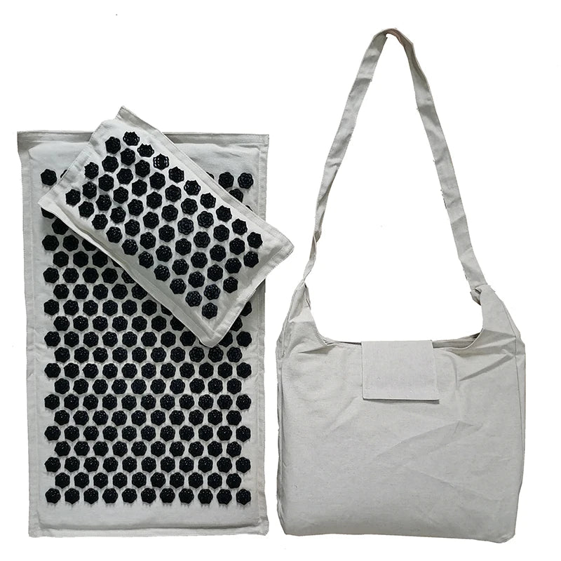 Nature Linen Coconut Palm Acupressure Yoga Mat – Lotus Spike Mat with Bag & Pillow Cushion (74x44cm)