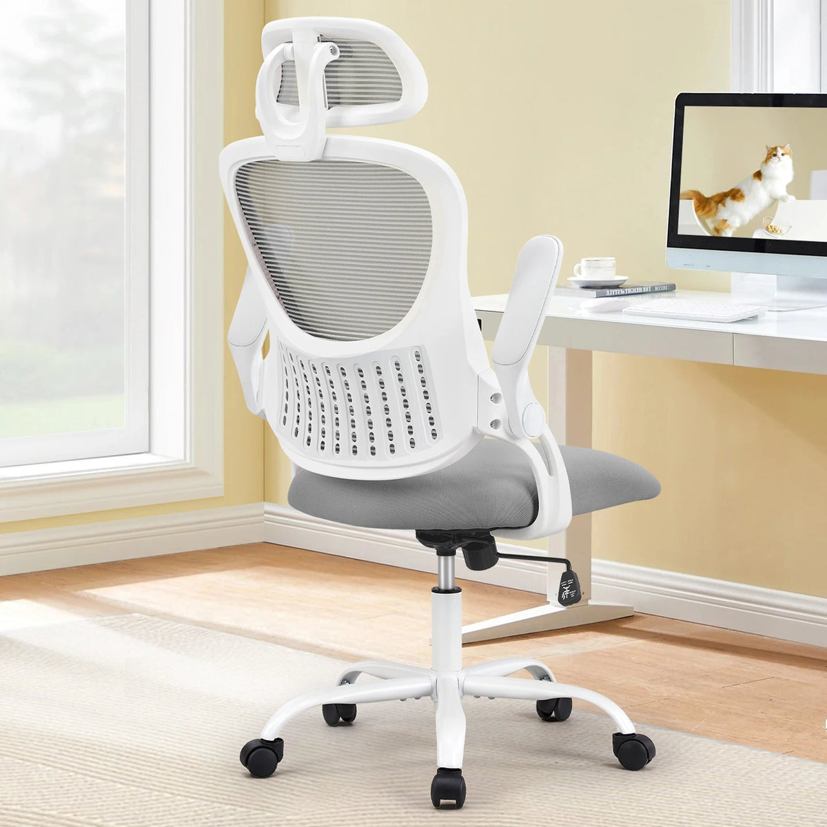JHK Mesh Ergonomic Office Chair – Flip-Up Arms, Adjustable Headrest & Lumbar Support for Home Office