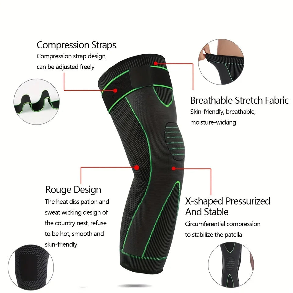 Non-Slip Elastic Long Leg Sleeve Knee Pads – Pressurized Running & Sports Warm Leg Protection