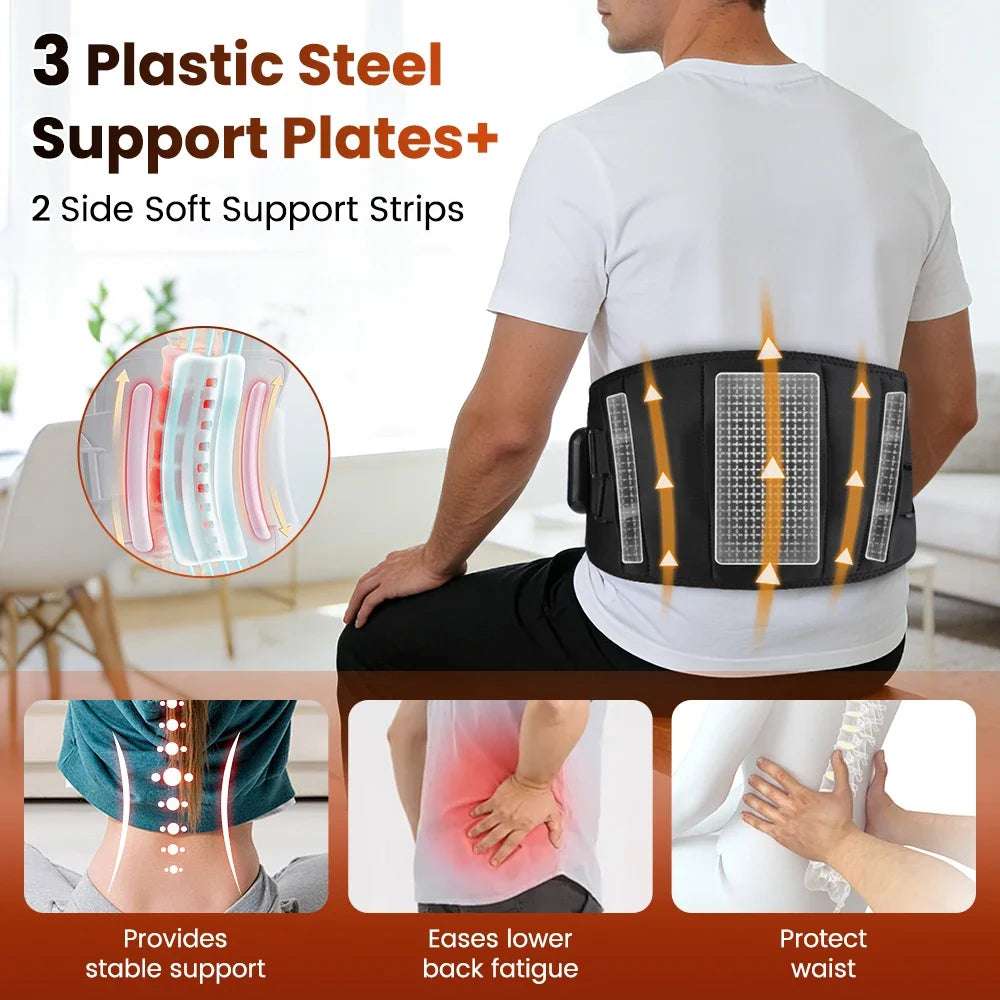 Electric Heating Vibration Waist Massage Belt 3 Gears Hot Compress Lumbar Brace Spine Decompression Massager Back Support Belt