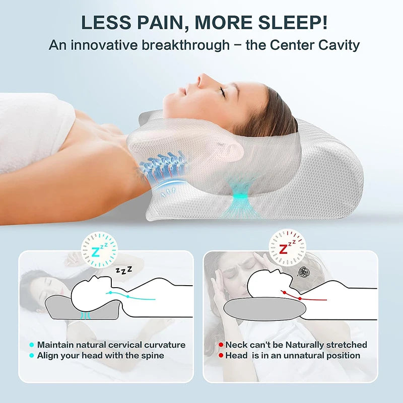 2-in-1 Memory Foam Cervical Pillow – Ergonomic Contour Orthopedic Neck Pain Support Pillow