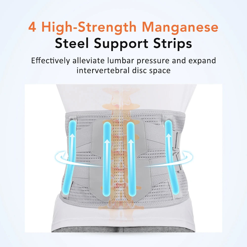 Adjustable Lumbar Support Brace Belt – 4-Plate Back Support with Pad for Men & Women