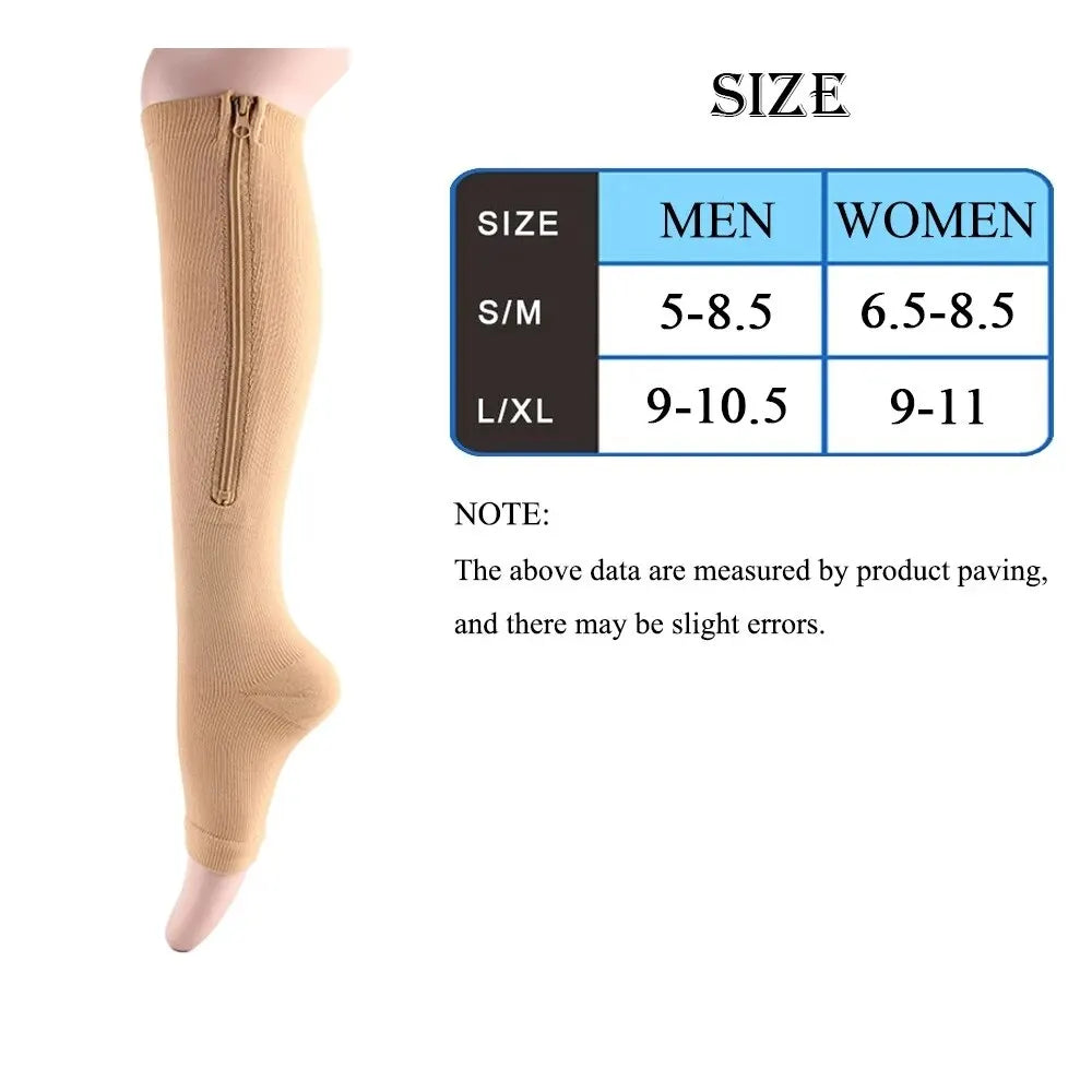 Zipper Compression Socks – Open-Toe Knee-High Anti-Fatigue Leg Support